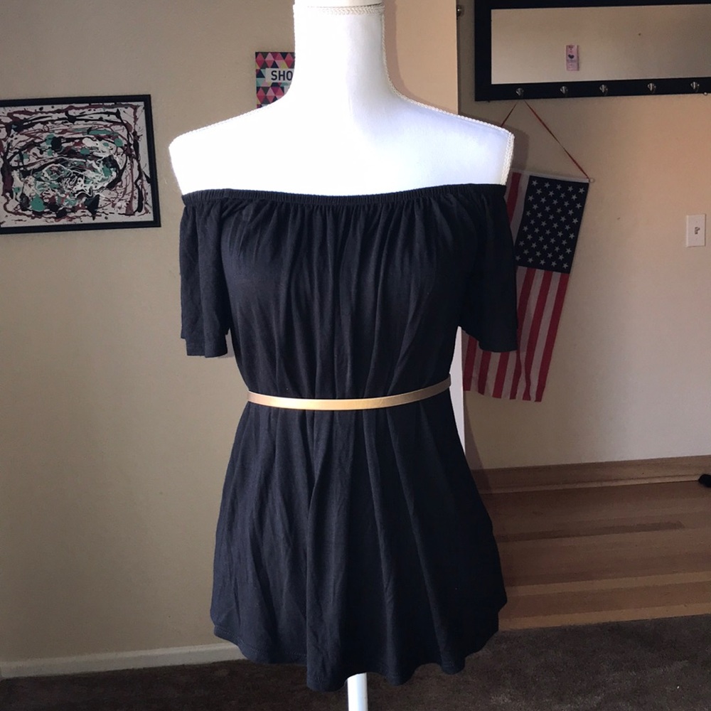 Black Peasant Top Off Shoulder